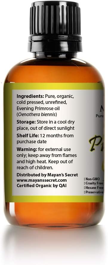 Evening Primrose Oil USDA Certified Organic/Natural/Undiluted/Unrefined/Cold Pressed Carrier Oil. Rejuvenate and moisturize The Skin and Hair