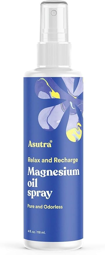 ASUTRA Pure Zechstein Magnesium Oil Spray 4 oz - Topical Magnesium for Feet, Sleep & Leg Cramps - Concentrated Formula for Sensitive Skin - Less Sting Less Itch