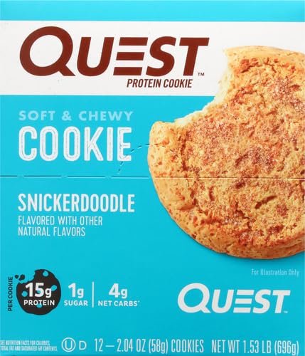 Quest Nutrition Snickerdoodle Protein Cookie,15g Protein,1g Sugar,4g Net Carbs,Keto Friendly,High-Protein,Low Carb;,12 Count (Pack of 2)