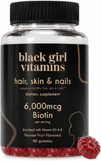 Black Girl Vitamins - Hair, Skin, and Nails Gummies with Biotin (6000 mcg), Zinc, Gelatin Free, Vitamin A, and Vitamin E - Gluten-Free. Made in The USA (Passion Fruit, 60 Count) 30 Day Supply