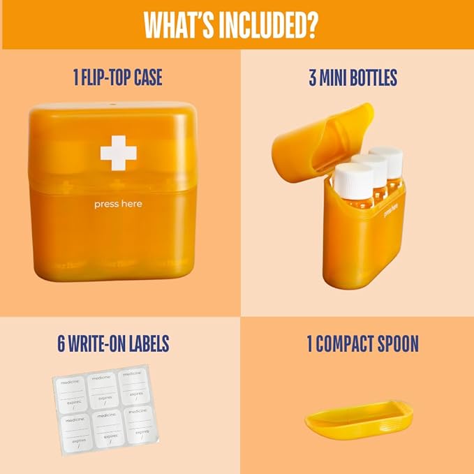 Travel Size Bottles for Medicines (Liquid or Pills) Carrying Case - Amber 3 Pack