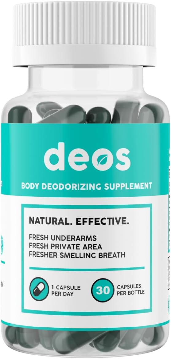 DEOS Internal Deodorant Supplement – Full Body Deodorizer for Gut Health, Skin Health, Detox & Digestion Support – Natural Odor Control Chlorophyll Pills | 30 Capsules