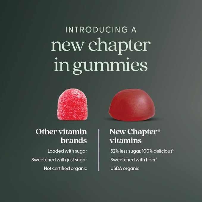 New Chapter Organic Vitamin D3+ Gummies – 52% Less Sugar§, 1,000 IU USDA Organic Vitamin D, ONE Daily Gummy for Strong Bones & Muscle Function, Non-GMO, Gluten Free, Mixed Berry Flavored, 60ct