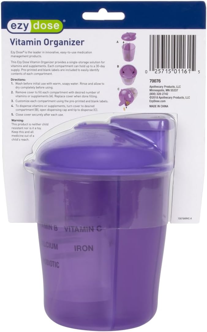 EZY DOSE Vitamin Organizer, 6 Large Compartments, 30-Day Vitamin and Medicine Storage, Keep Vitamins and Meds in Check, Easy to Use, Durable and Travel Friendly, Purple, BPA Free
