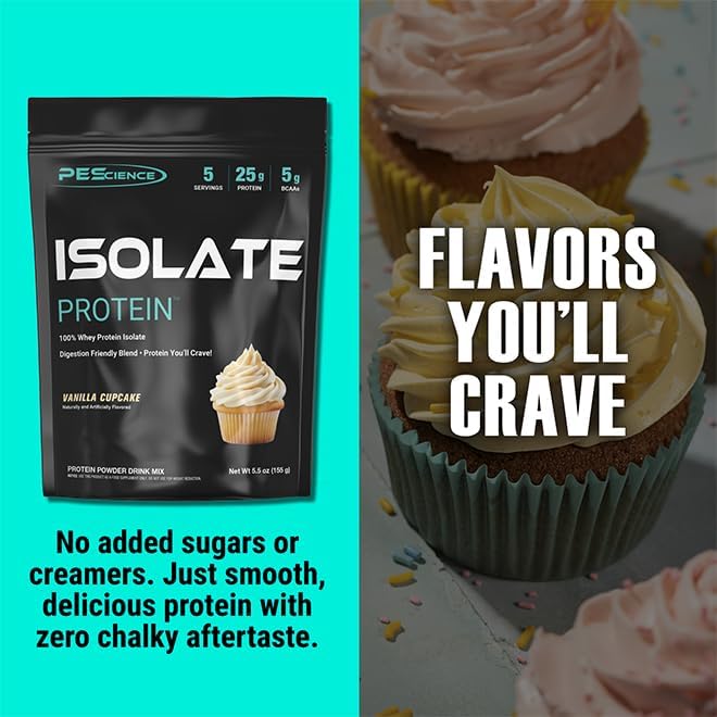 PEScience Isolate Whey Protein Powder, Vanilla Cupcake, 5 Servings, 100% Whey Protein Isolate, Low Carb, Fast Absorbing Post Workout Shake for Men and Women