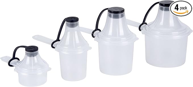 The Scoopie Supplement Container, Scoop, and Funnel System for Pre Workout Powder and Post Workout Protein, Spill Proof Holder Dispenser, Gym and Shaker Bottle Travel Accessory, PACK OF 4, WHITE