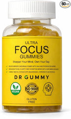 Ultra Focus Gummies for Adults – Focus & Concentration Support with DHA (Algae) + Phosphatidylserine, Lion’s Mane, Bacopa, Ginkgo & Magnesium L-Threonate – Lemon, 60 Gummies