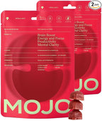 Mojo Focus Gummies w/Lion’s Mane, Panax Ginseng, Ginger Root, Cordyceps, Brain Supplement Memory/Focus Support Adults Nootropic Mushroom Gummies, Pomegranate Hibiscus, Regular Strength (2 Pack)