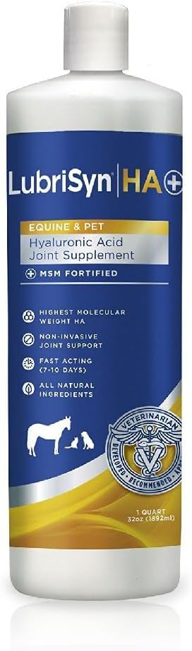 LubriSynHA Hyaluronic Acid with MSM Hip & Joint Care Supplement for Dogs, Cats & Horses – Liquid Oral HA for Pets – Joint Support Promotes Mobility, Flexibility, Cartilage Health & Comfort – 32oz