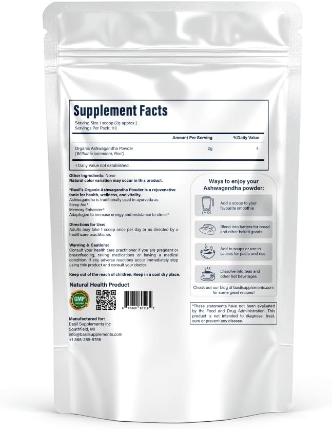 Organic Ashwagandha Powder Pure Ashwagandha Root Powder (Withania Somnifera) | Adaptogen Herb for Stress Relief, Energy & Focus | Vegan, Non-GMO, Lab-Tested Root Powder