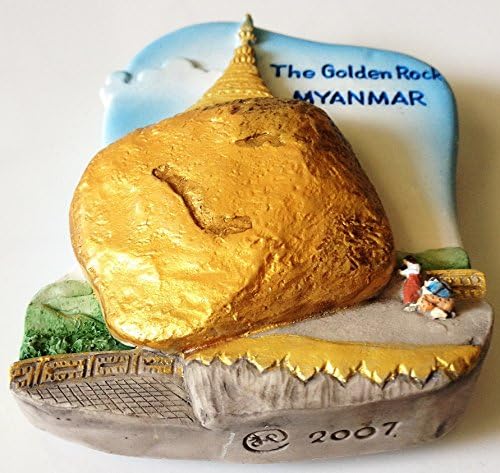 WitnyStore Tiny Kyaiktiyo Pagoda or The Golden Rock in Mon State, Myanmar Southeast Asia Tourist Attractions Resin Refrigerator Magnet Traveler Souvenir 3D Fridge Magnets