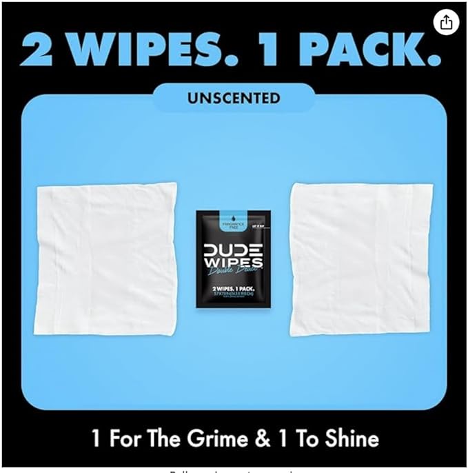 DUDE Wipes Double Deuce Unscented Travel Wipes - 2 Wipes per Pack (40 packs, 80 Count) - On-The-Go Adult Flushable Wipes for Sensitive Skin - Infused with Vitamin E and Aloe - Septic and Sewer Safe