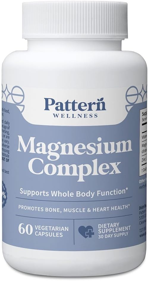 Pattern Wellness Magnesium Complex – Supports Muscle, Bone & Relaxation Health – with Zinc & Vitamin D – Daily Support Formula – 60 Vegan Capsules