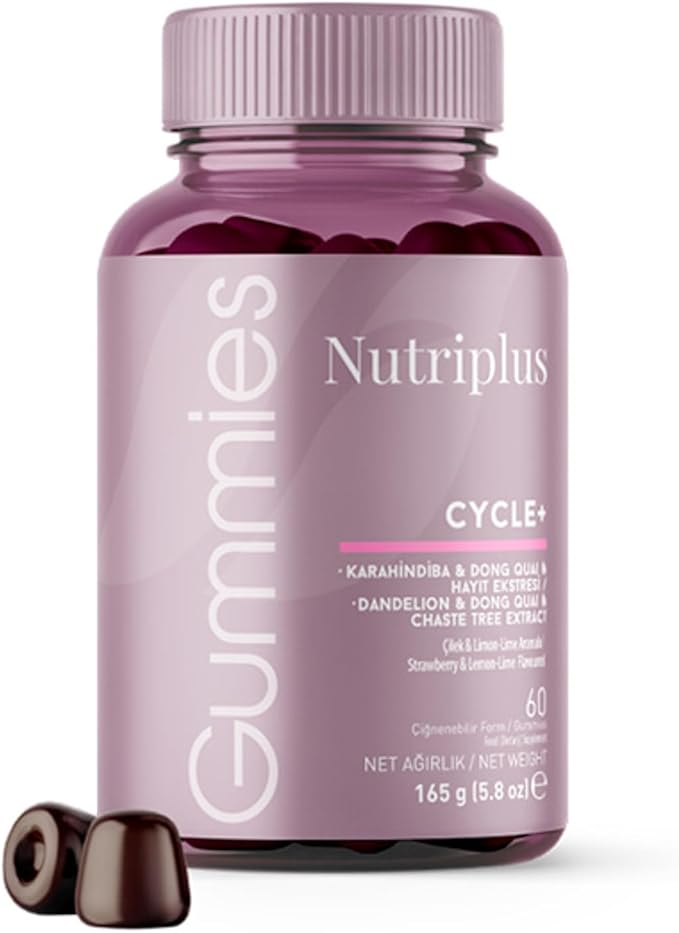 FARMASi Nutriplus Cycle Plus Gummies, Vegan Women Support Supplement with Botanical Extracts and Vitamin B6, Strawberry Lime Flavor, 60 Gummies, 5.8 oz