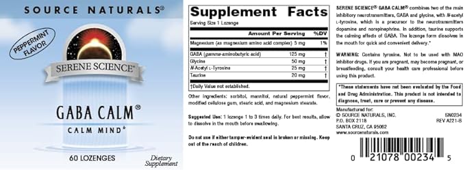Source Naturals Serene Science, GABA Calm Quick Dissolving Peppermint Flavor* - 60 Lozenges