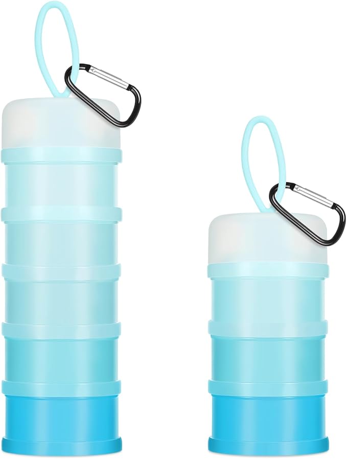 Baderke 2 Pcs Protein Powder Containers with Funnels Stand, 5 and 3 Layers Stackable Powder Supplement Travel Container Formula Organizer Storage Powders Holder for Travel Workout Fitness(Blue)