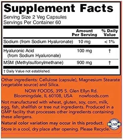 Now Foods Hyaluronic Acid with MSN, 120 Capsules (Pack of 2)