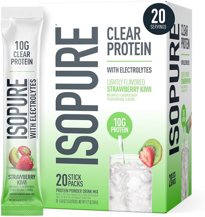 Isopure Clear Protein Stick Pack, Strawberry Kiwi, 20 Count (Pack of 1)