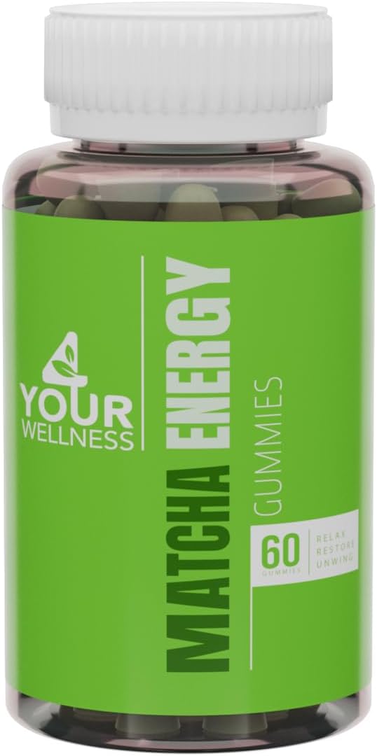 Matcha Green Tea Energy Gummies with Vitamin B12, B3, CoQ10 for Daily Energy and Metabolism Support - Vegan, Gluten-Free, Non-GMO, Kosher - 30 Day Supply, 60 Count Supplement