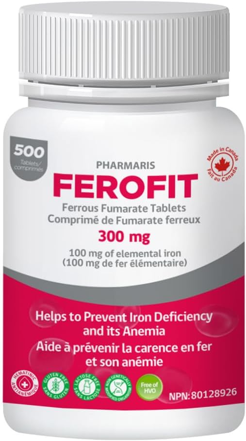 Ferofit - Ferrous Fumarate 300mg (100mg Elemental Iron), Prevents Anemia Due to Deficiency, Iron Supplement for Women & Men, 500 Tablets