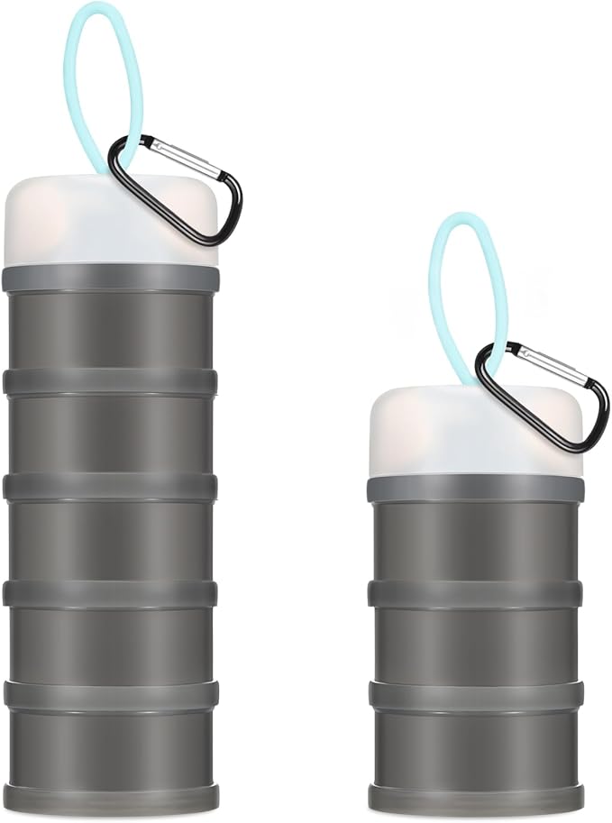 Baderke 2 Pcs Protein Powder Containers with Funnels Stand, 5 and 3 Layers Stackable Powder Supplement Travel Container Formula Organizer Storage Powders Holder for Travel Workout Fitness(Gray)