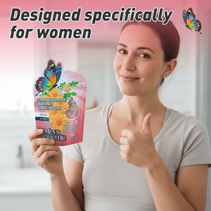 BUTTERFLY'S TEAR Women's Probiotic Gummies | 18-in-1 Feminine Comfort & Urinary Tract Support | 14 Probiotics + 4 Prebiotics | Peach Flavor | Intimate Moisture, pH Balance, Healthy Flora, 180 Chew