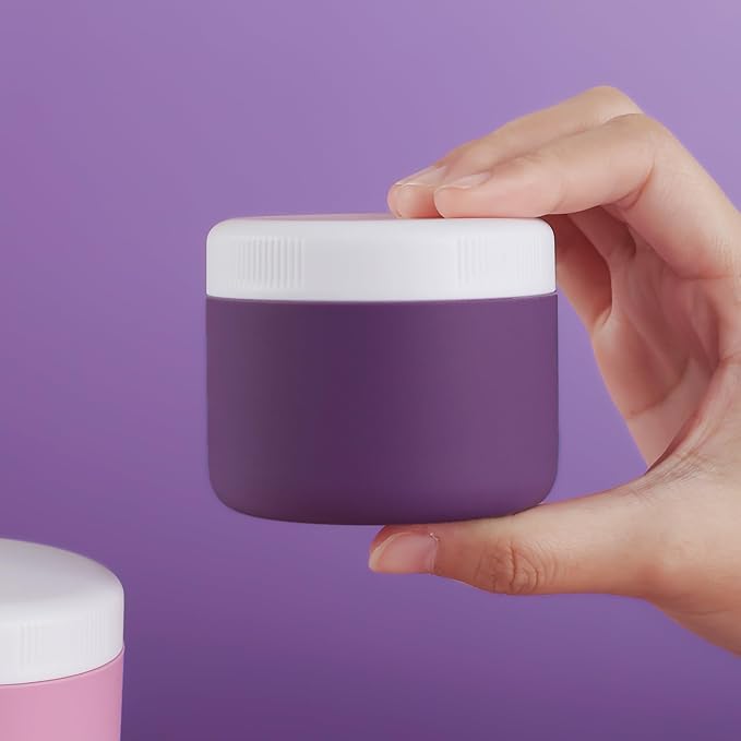 Kuangre Travel Containers for Toiletries, Silicone Cream Jars BPA-Free, Leak-proof 3oz Travel Size Containers, Portable Size Silicone Jars with Lid for Cosmetic Face Hand Body Cream (4 Pack)
