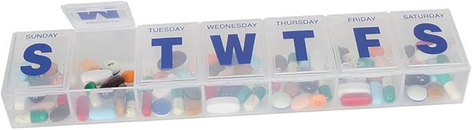 EZY DOSE Weekly (7-Day) Pill Case, Medicine Planner, Vitamin Organizer Box, 3X-Large Compartments to Secure Prescription Medication and Prevent Accidental Spilling, Clear Lids, BPA Free