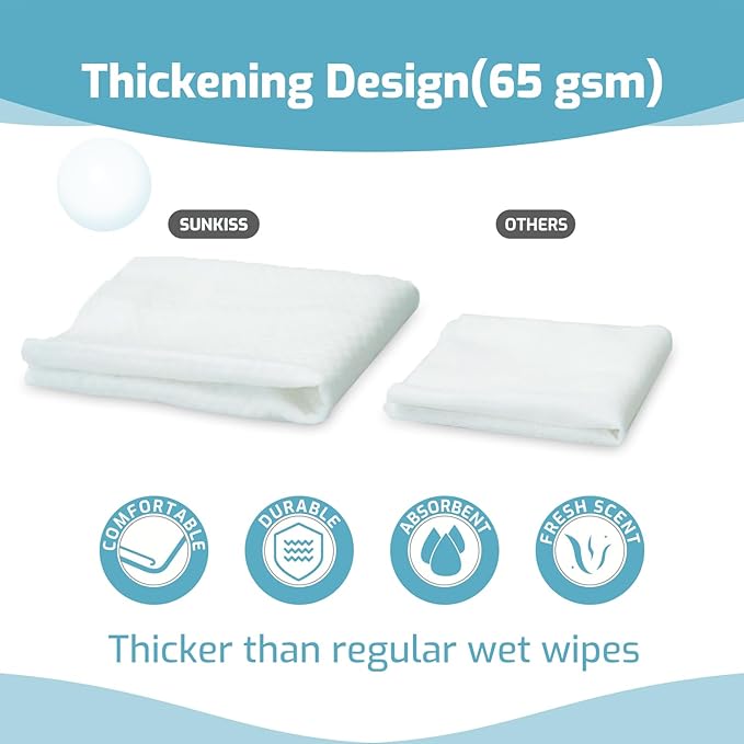 SUNKISS Trustplus Wet Wipes for Adult No Rinse, Extra Large 8”x12” Body Cleaning Washcloths for Elderly Incontinence & Cleansing, Fresh Scented, 200 Count (8 Packs of 50)