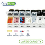 EZY DOSE Weekly (7-Day) Daily AM/PM Pill Case, Medicine Planner, Vitamin Organizer, Supplement Container, Large Pop-Out Compartments, Designed for Travel 2 Times a Day, Black and White Lids
