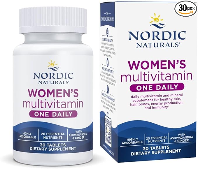 Nordic Naturals Women’s Multivitamin One Daily - Skin, Hair, Energy, & Bone Support - Immunity Supplement - 20 Essential Nutrients - 30 Tablets - 30 Servings