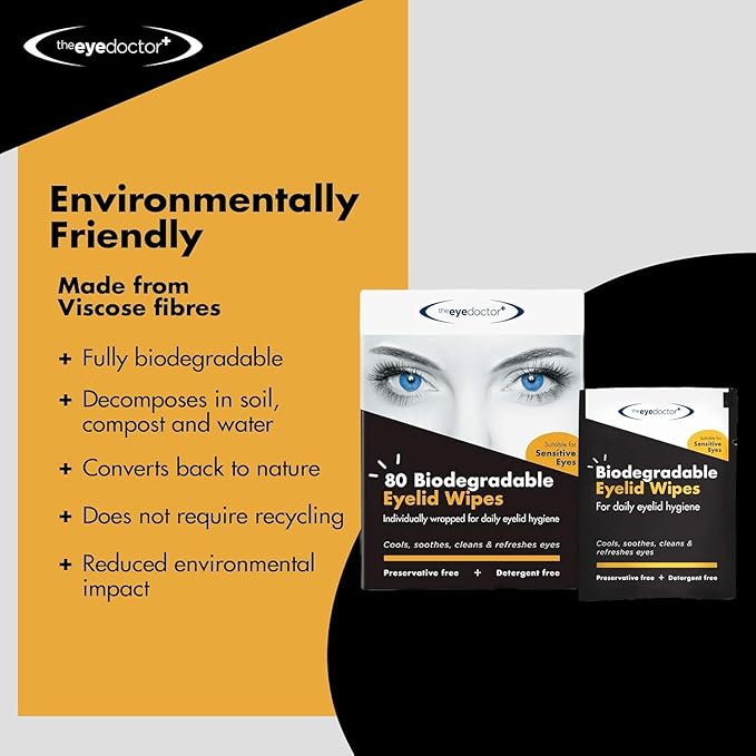 The Eye Doctor Biodegradable Eyelid Wipes - 80 x Single Use Eye Cleaning Wipes for Daily Lid Care - Individual Preservative Free Sensitive Eye Cleaner - Soothes Cleans and Refreshes
