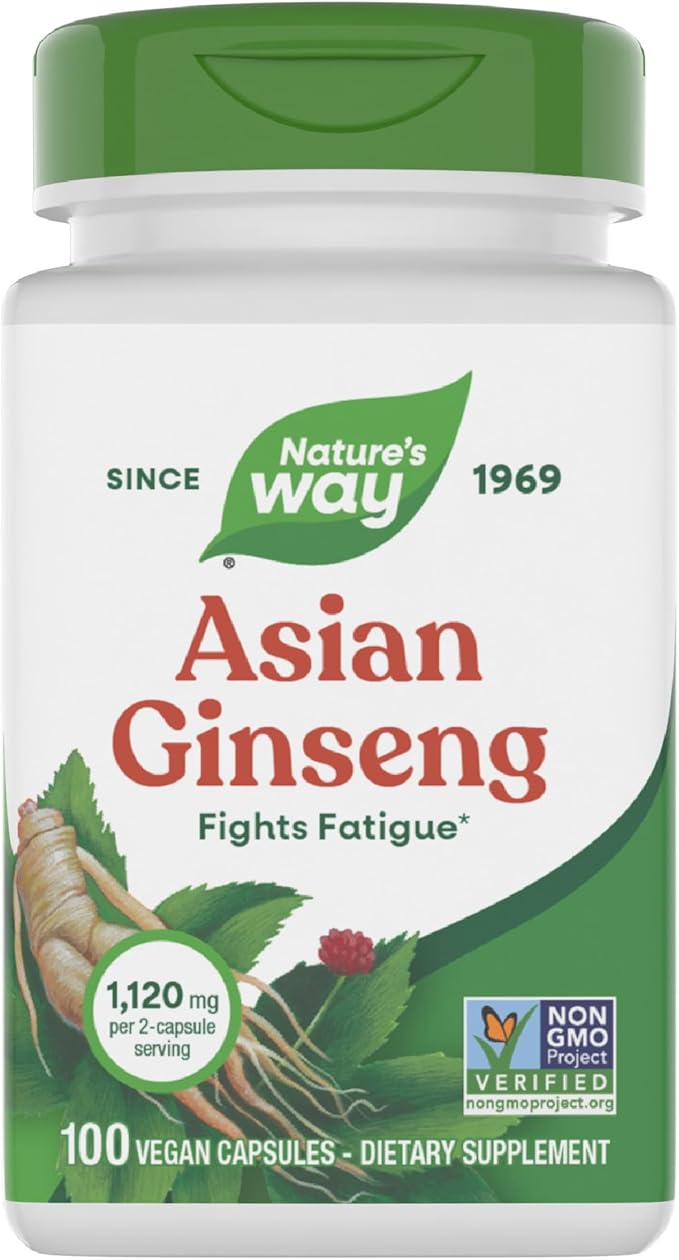 Nature's Way Asian Ginseng, Fights Fatigue*, 1,120mg Per 2-capsule Serving, Non-GMO Project Verified, Vegan, 100 Capsules (Packaging May Vary)