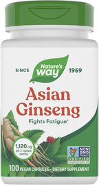 Nature's Way Asian Ginseng, Fights Fatigue*, 1,120mg Per 2-capsule Serving, Non-GMO Project Verified, Vegan, 100 Capsules (Packaging May Vary)