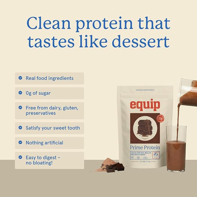 Equip Foods Prime Protein Powder | Clean, Grass Fed Beef Protein Powder | Carnivore Protein Isolate | Paleo, Keto Friendly | Gluten & Dairy Free | Helps Build & Repair Tissue | 30 Servings, Chocolate