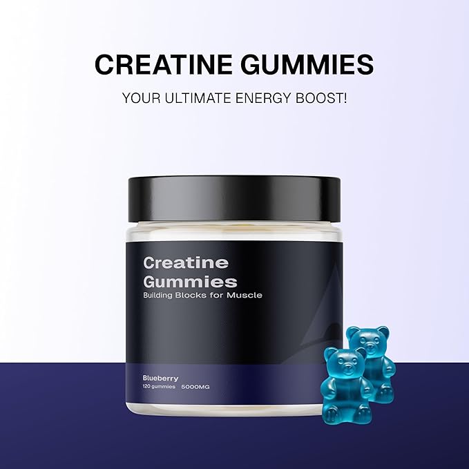 Creatine Monohydrate Gummies 5g,Sugar-Free,for Men & Women to Support Muscle Recovery, Performance and Strength, Blueberry Flavor, 120 Gummies, Rocket 22.