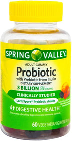 Probiotics Women and Men – 60 Vegetarian Gummies, 3 Billion CFU with Inulin, Digestive Health Supplement, Assorted Peach Strawberry Mixed Berry Flavors (Pack of 1)
