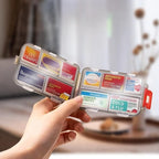 Pill Organizer with Medicine Labels Travel Daily Pill Container Mini Medication Organizer Storage Pill Organizer Travel Essentials Pill Case 7 Day (Purple& 161 Lables)
