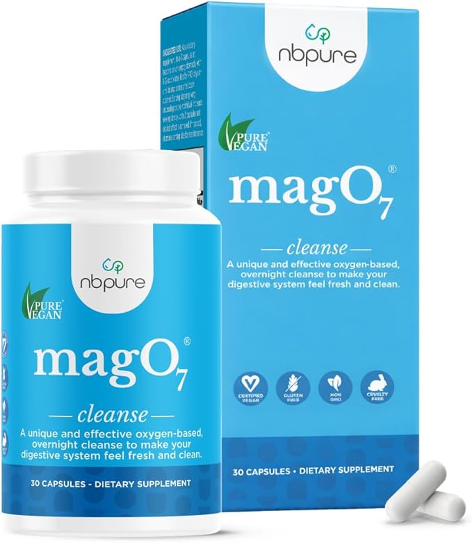 nbpure MagO7 - Natural Colon Cleanse & Detox - Occasional Constipation Relief, Stool Softener, & Bloating Support for Men & Women - Ozonated Magnesium Oxide, 30 Capsules