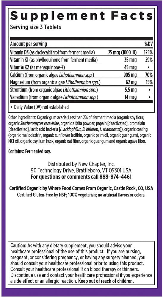 New Chapter Calcium Supplement â€“ Bone Strength Organic Plant Calcium with Vitamin K2 + D3 + Magnesium, Vegetarian, Gluten Free - 120 count (40 day supply)