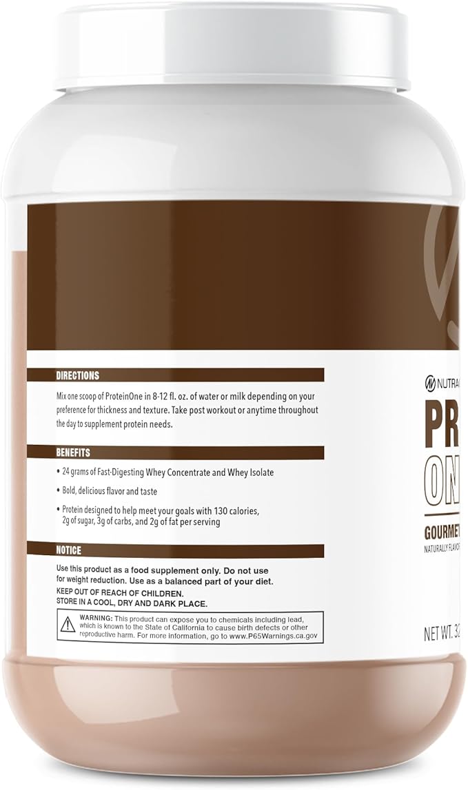 NutraOne ProteinOne Whey Protein Promote Recovery and Build Muscle with a Protein Shake Powder for Men & Women (Gourmet Chocolate, 2 LB)