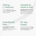 Stress Support Gummies for Kids & Adults, L-Theanine 400mg with Magnesium Glycinate, GABA & Ashwagandha, L Theanine Chewable Supplement for Relaxation, sleep, Calm & Focus, 120 Count, 60 Day Supply