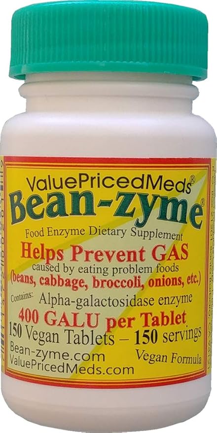 Bean-Zyme Gas Relief for Adults Extra Strength (150 ct) is 400 GAUL per Tablet Alpha Galactosidase, Vegan, Cost Less, Digestive Enzyme Dietary Supplement Natural Food Enzyme