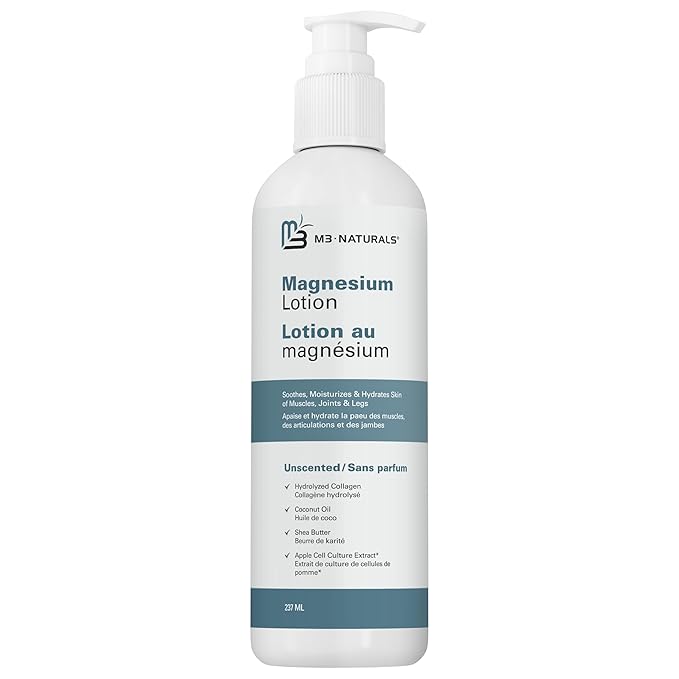 Unscented Magnesium Lotion for Sleep & Leg Cramps, Suitable for Sensitive Skin, Helps with Muscle Relaxation, Soothes Tired Legs & Foot Aches and Supports Restful Nights, 8 fl oz by M3