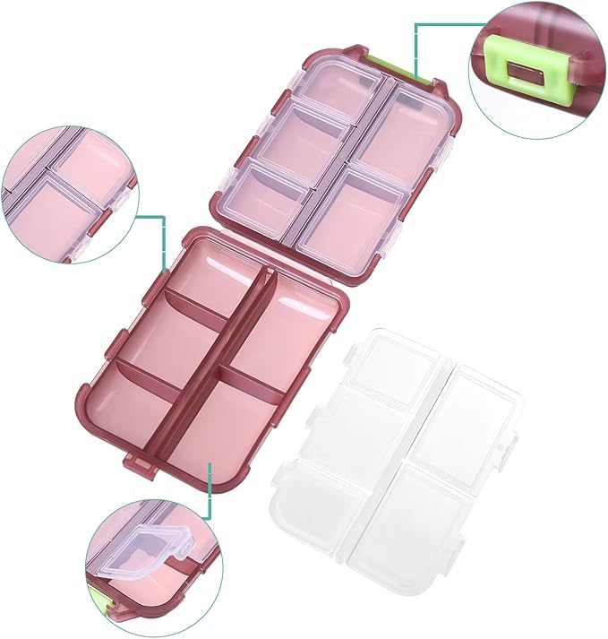 1Pack Travel Pill Organizer - 10 Compartments Pill Case, Compact and Portable Pill Box, Perfect for On-The-Go Storage, Pill Holder for Purse Brown
