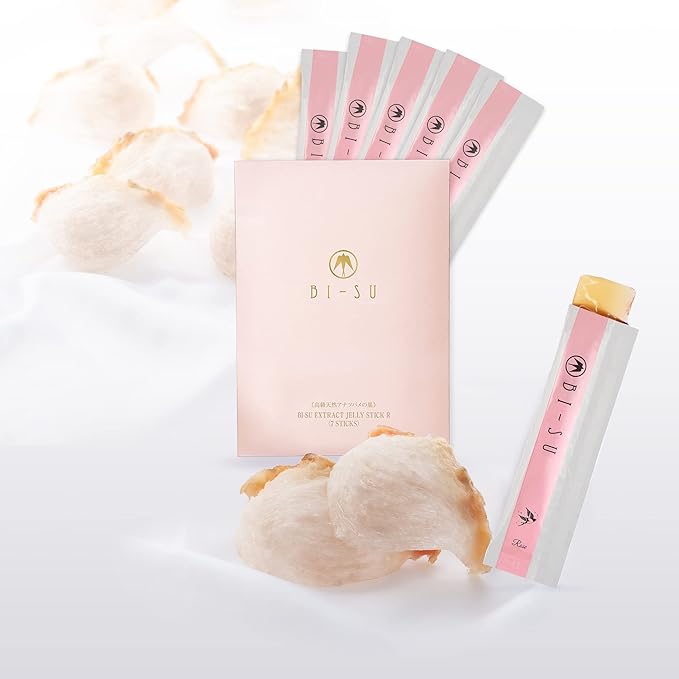BI-SU Bird's Nest Essence Collagen Jelly Stick with Vitamin C, Fish Collagen Peptides, Anti Aging, Maintain Skin Elasticity, Immunity Support, Japan Beauty Skin Care Secret, Rose Flavor, 7 PCS