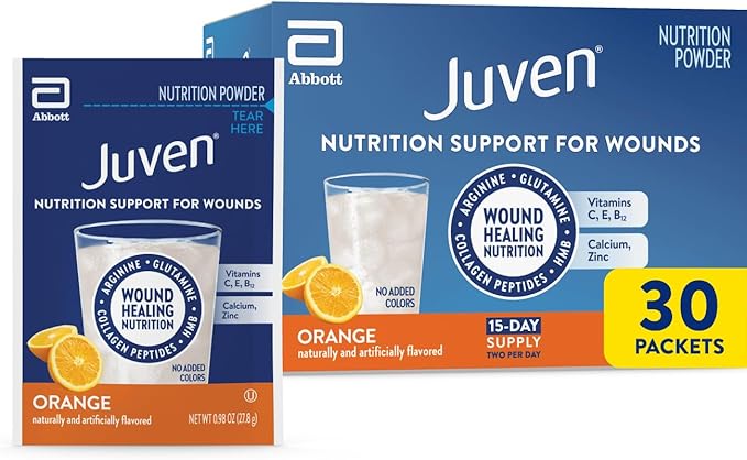 Juven Therapeutic Nutrition Drink Powder Including Collagen Peptides, Amino Acids, and HMB for Wound Healing Support, Orange, 30 Packets