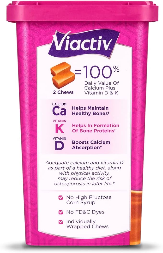 Viactiv Max Formula Calcium +Vitamin D3 Supplement for Bone Health, Rich Caramel, 100 Soft Chews - 6 Pack
