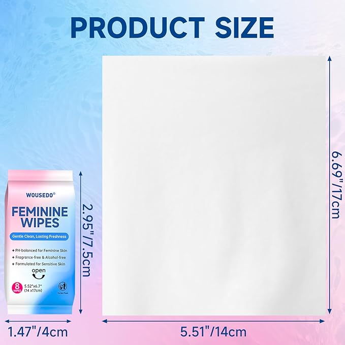 Feminine Hygiene Wipes for Women, pH Balanced & Hypoallergenic Intimate Wipes, Alcohol-Free, Gentle Female Personal Wipes, Convenient Mini Packs for Daily Use & On-The-Go，64 Wipes (Pack of 8)