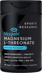Sports Research® Magnesium L-Threonate Capsules 2000mg - High-Absorption Magtein® for Enhanced Brain Health, Memory, Focus & Restful Sleep Support - Vegan · Non-GMO · Gluten Free - 180 Count
